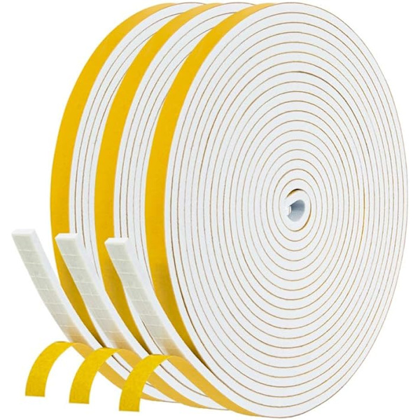 Fönsterisoleringstätning, 6 mm (B) x 3 mm (H) x 15 m (L) självhäftande skumtätning, fönster