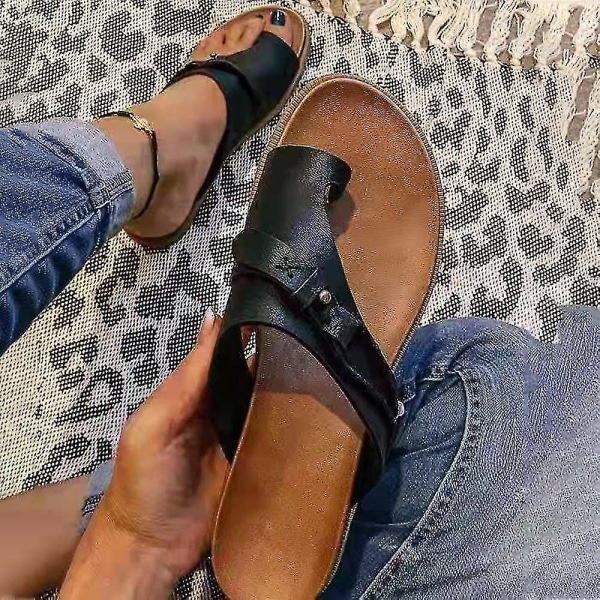 Women Orthopedic Flip Flops Sliders Slip On Sandals Flat Summer Beach Slippers Shoes Black 36