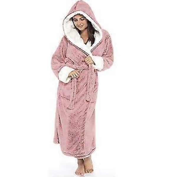 Fleece Badekåpe for Kvinner Myk Morgenkåpe Hettelue Fluffy Håndkle Lang Badekåpe (4XL Rosa)