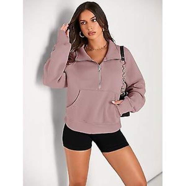 Dam Sweatshirts Halv Zip Croppade Tröjor Fleece Kvart Zip Hoodies Höstkläder Kläder Tumhål Mörkröd,XS