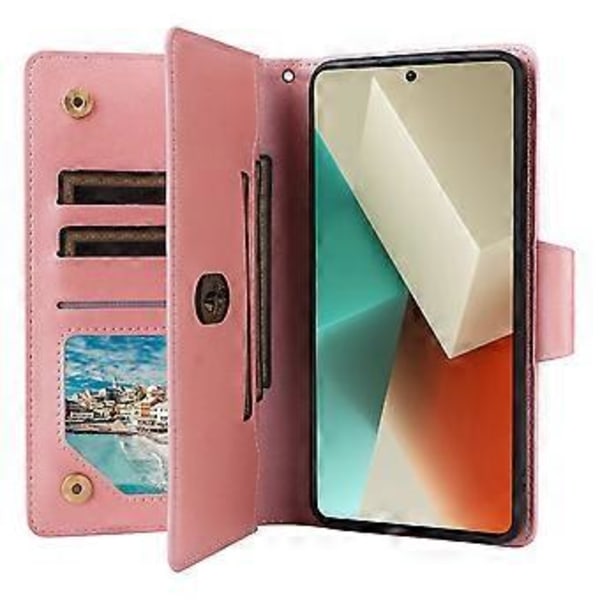 För Xiaomi Redmi Note 13 5G Läderfodral Nitar Dekor 9 Kortplatser Dragkedja Ficka Skydd()