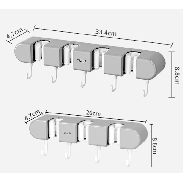 Multifunktionel moppeholder, stanset sugekop moppeholder vægmonteret ophæng