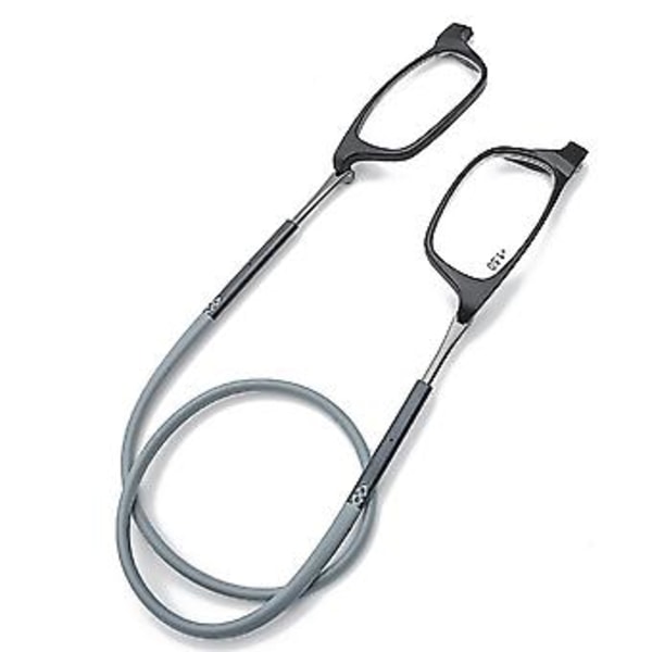 Taitettavat Kannettavat Lukulasit Magneettisella Kaulahihnalla Ikäihmisille (1.25x Harmaa)