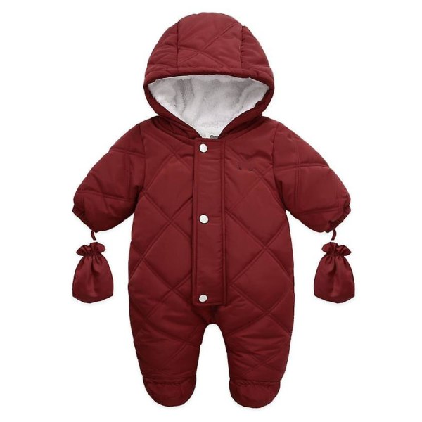 2021 Overalls Baby Clothes Winter Lamb Fur Design Infant Boys Girls Warm Cotton Jumpsuit Long Sleeve Hooded Romper A768 Red 9M(73cm) 9-12m