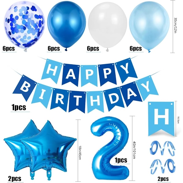 Ballong för 2-årig pojkes födelsedag, blå dekoration för 2-årsdag
