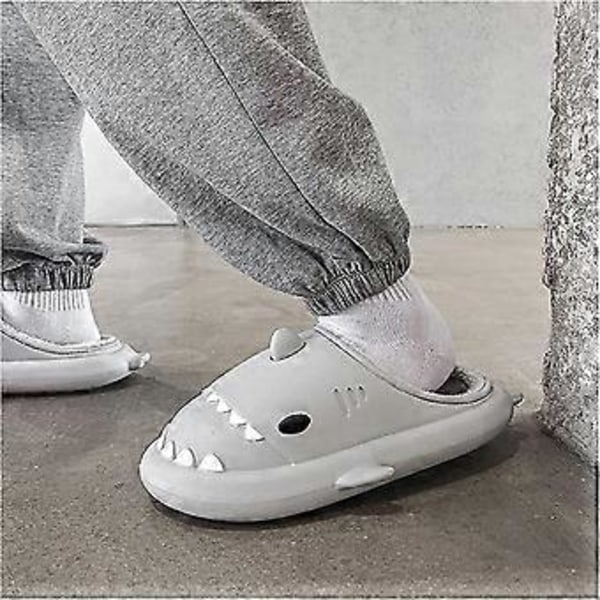 Vinter Hajtofflor Haj Sandaler Herr Och Dam Memory Foam Söta Tecknade Plyschiga Fluffiga Varma Pälsfodrade Tofflor (44-45 Grå)