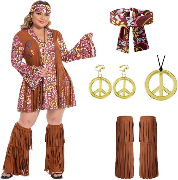 cuteDIY Plus Size Hippie Kostym Damkläder L