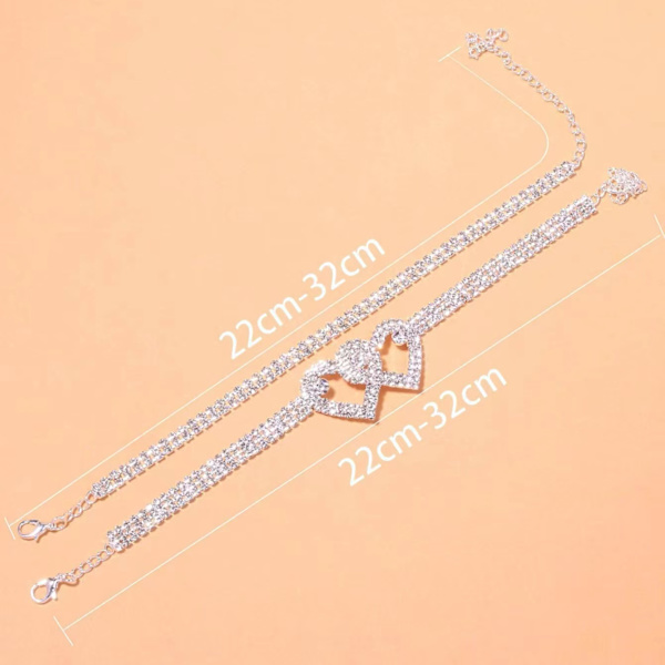 Sydänrhinestone-rannekorut naisille, säädettävät hopeanväriset kiiltävät tennisrannekorut, Twinkle Cubic Zircon Diamond -rannekoru