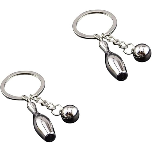 Metal Bowling Ball Keychain Heavy Duty Car Key Ring - Pack of 2