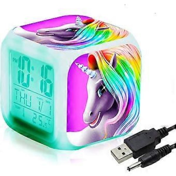 Unicorn Digital Vækkeure til Piger, Glødende Nat LED LCD Cube med Lys Børn Vågner Op Sengelampe Fødselsdagsgaver til (B