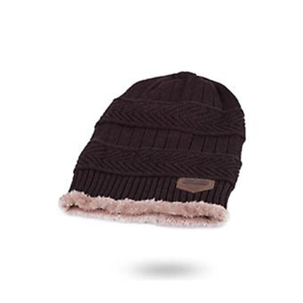 Unisex Vintervarm Snöskidmössa Stickad Slouch Beanie Hatt Tubhalsduk Set (Kaffe)