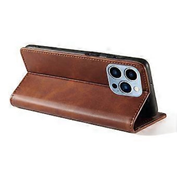 Magnetiskt läderfodral till iPhone 14 Pro med stativ, kalvtextur (Stil D)
