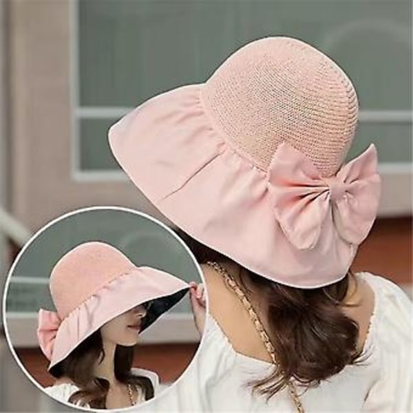 Damhatt, Vikbar Floppyhatt med Rosett, Bredbrättad Solskyddshätt, Sommar UV-Skydd, Resa, Utomhus, Strand (Rosa)