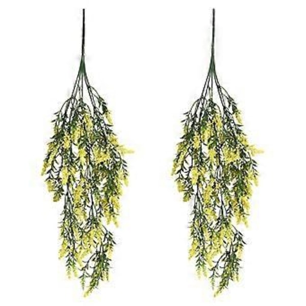 stk. kunstige blåregn blomster, rattan falske blomster, loftmonterede plastikblomster, 60 cm hvedeøre skum, lavendel grønne planter (gul)