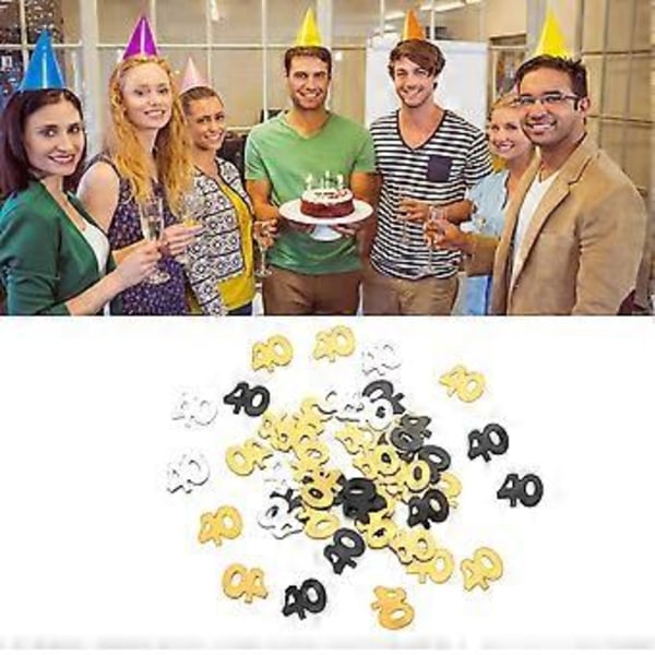 1200 kpl Numero 40 Paljettikonfetti Juhlatarvikkeet Pöytäkonfetti Koristelu Syntymäpäiväjuhliin (Kultainen, Hopeinen, Musta)