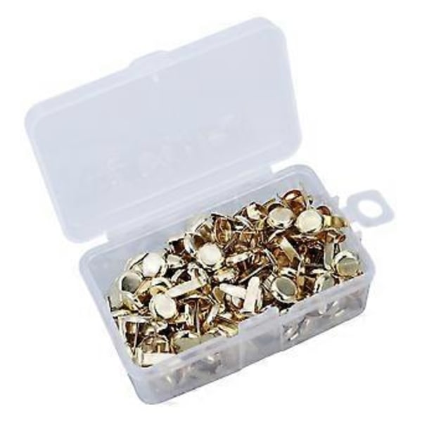 200 stk. Papirfester Elektroplettering Brads Runde Metallbrads med Oppbevaringsboks for Håndverk DIY (Gull)