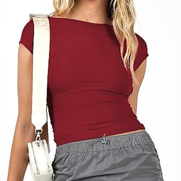 Backless Shirt Sweat-wicking Top Breathable Blouse Hygroscopic Casualtops(L Red Wine)