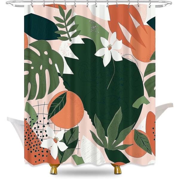 Fabric Abstract Orange Shower Curtain Set Bathroom Decor 60wx72h Inch Modern Cute Aesthetic Fruit Flower Tropical Palm Leaves Bath Accessories For Wom