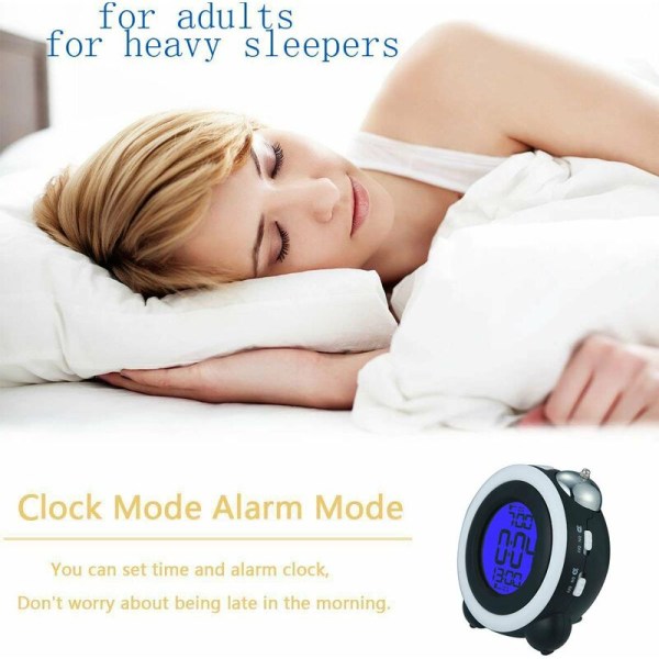 MINKUROW 4 tums dubbelklocka väckarklocka, högljudd LED digital väckarklocka, tid, datumvisning, 2 set, väckarklocka, svart och rosa
