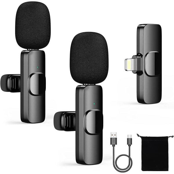 Trådlös Lavalier-mikrofon för iPhone Smartphone, Mini 2,4Ghz telefonmikrofon, professionell mikrofon för Youtube Tiktok Vlog