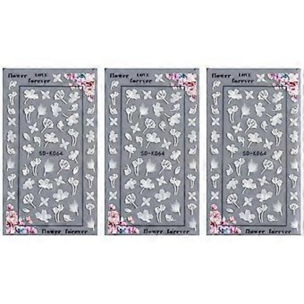 5D 3D Präglad Nagelkonst Klistermärke Vit Blomma Präglad Självhäftande Nageldesign Damer DIY Nagelkonst Dekoration