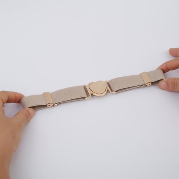 (1 stk., Beige) Elastisk elastisk linning med hjerteformet spænde - Ingen klar stansfri legering lærredspigebælte til teenager,