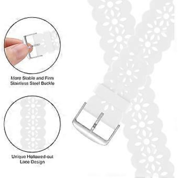 Lace Silikonrem Kompatibel med Apple Watch 42/44/45mm, Slank Smal Tynd Udhullet Skallende Sportrem Blød Udskiftningsrem, Hvid