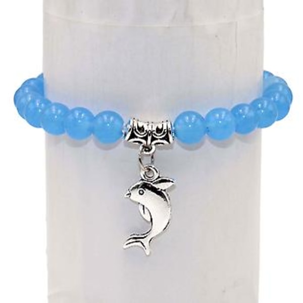 Engros Naturstenperler Delfin Tigerøje Agater Mala Perler Armbånd Bangles Charm Til Kvinder Mænd Yoga Armbånd Femme Gave (Blå Tigerøje)