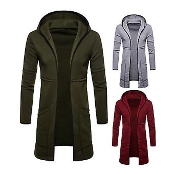 Hættetrøje Langærmet Mænds Jakke Efterår Vinter Vindtæt Ensfarvet Lommer Cardigan Jakke Yderbeklædning (XL Lysegrå)