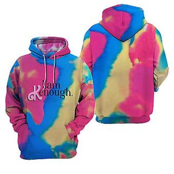 Barbie Tema Cosplay Kostume Tie-Dye Kvinder Hættetrøje Casual Tops Sweatshirt Løst Efterår Langærmet Lommer Hættetrøjer (XL)