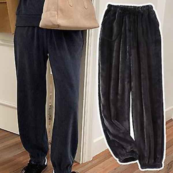 Miesten Fleecepuku Housut Suorat Suorat Ankkelinauhainen Yksivärinen Paksu Kylmäsuoja Vetoketjullinen Taskut Miesten Housut Kotiasu (3XL Sininen)