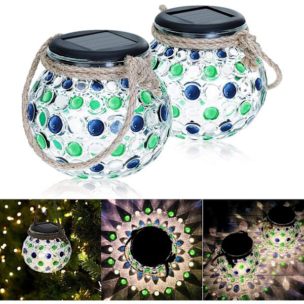 2 Solcellelykter Utendørs Solcellelampe Glass LED Kulelys Solcelle Ma