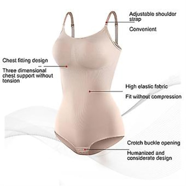 Helkroppsshapewear Sömlös En-delad Kroppsshapare Mage Höft Shapewear Underkläder (L Aprikos)