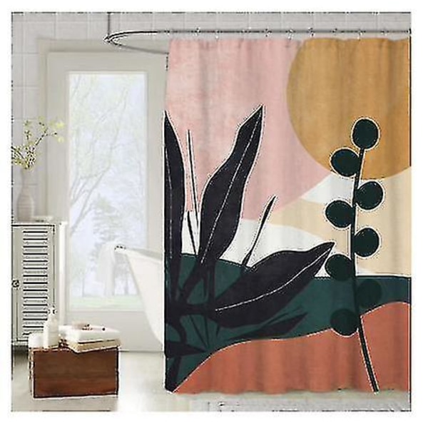 Japanese Nordic Light Luxury Simple Abstract Fresh Art Shower Curtain Bathroom Cleaning Storage Decoration Hanging Curtain With Hook 180cm*180cm A