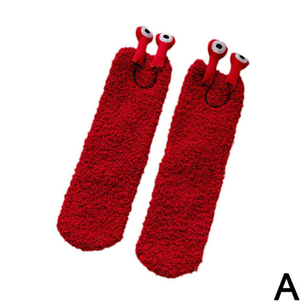 2 par The Floor Socks Sovande Sockor för Flickor Medelrör Sockor Snygga Tjockna barn Röd