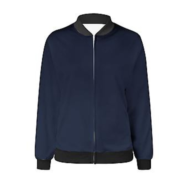 Damejakke Letvægts Lynlås Casual Bomberjakke Frakke Stående Krage Kort Overtøj Topper XL Blå
