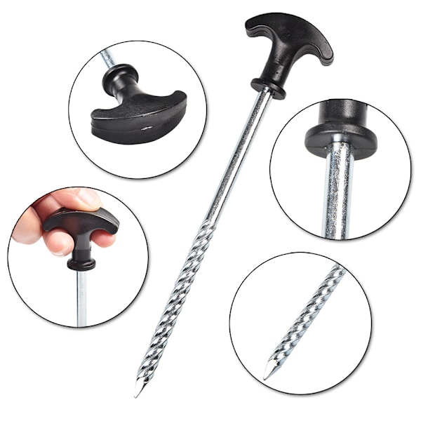5 stk. teltplugger i stål - Heavy Duty plugger med gjenger for camping