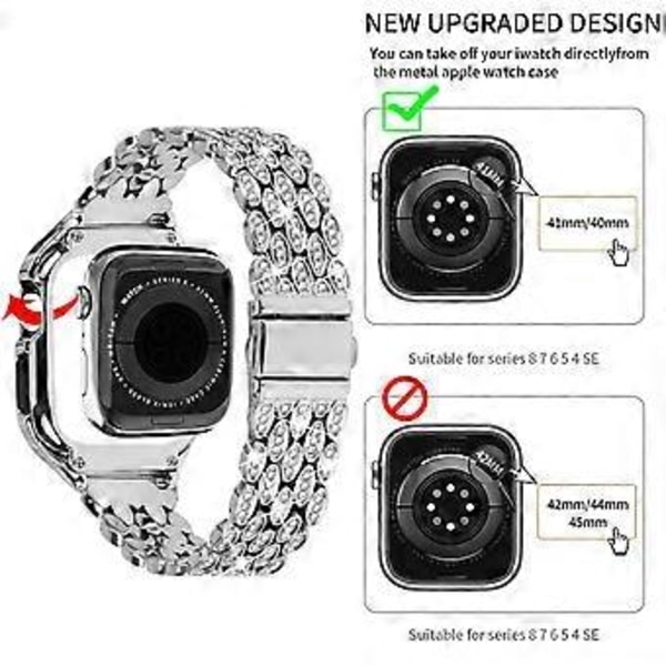 Tyyppi D Apple Watch Series 6 5 4 SE (2022) SE 40mm kellon rannekoru ruostumatonta terästä strassikoristeella (tyyli D)