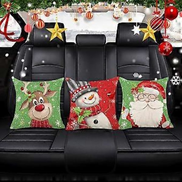 Jul Kuddar 18x18 Tum, Set om 4, Linne Snögubbe Älg Jul Kuddfodral Tomte Kuddfodral