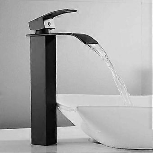 Vattenfallskran med Hög Pip Enhåls Hög Blandare Handfat Kran med Enkelspak Koppar Varmt och Kallt Vatten Blandare för Badrum