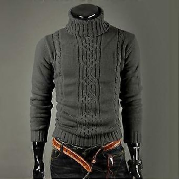 Herrar Vinter Varm Kabel Stickad Tröja Sköldpadds Hals Pullover Jumper Toppar (XL Mörkgrå)