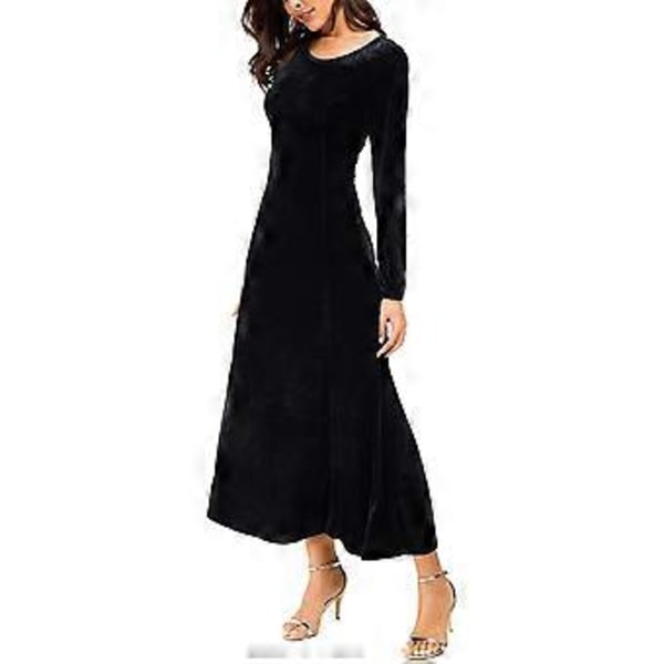Elegant långärmad, rynkad, stretchig långklänning i sammet för dam (stil854)