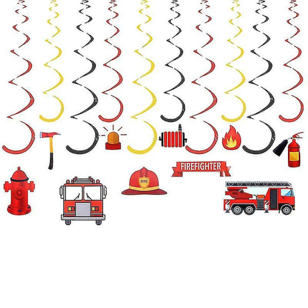 30pcs Firefighting Theme Swirl Hanging Ornament Dangling Spirals Pvc Pendants Party Decoration For Kids (a+b)