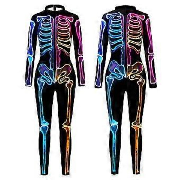 Luurankoasu Halloween Cosplay Haalarit Värikäs Luuranko Body 3D Joustava Tiukka (L)