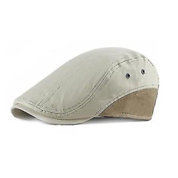 5 Färger Sommar & Höst Herrar Andningsbar Bomulls Newsboy Basker Hatt Anka Näsan Spänne Cabbie Keps För Man Justerbar Storlek (Beige)