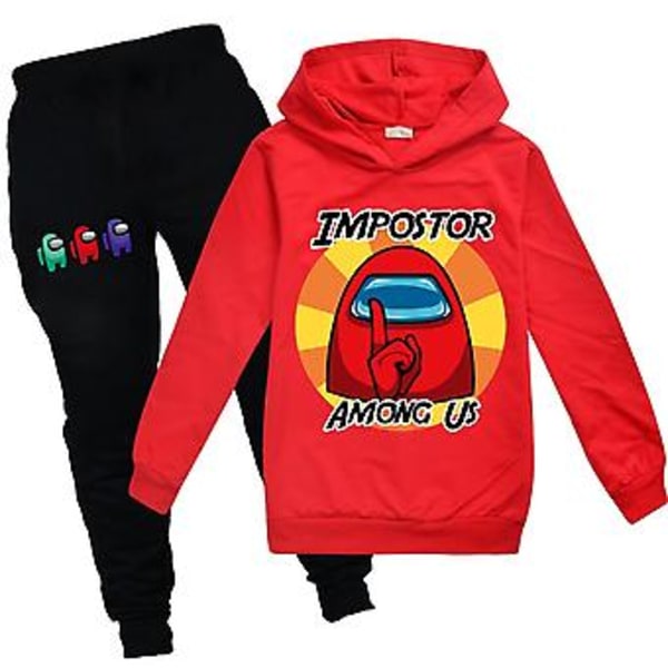 Among Us Tryckt Barn Tracksuit Hoodie Byxor 2-delars Set Sportkläder (9-10 År Röd)