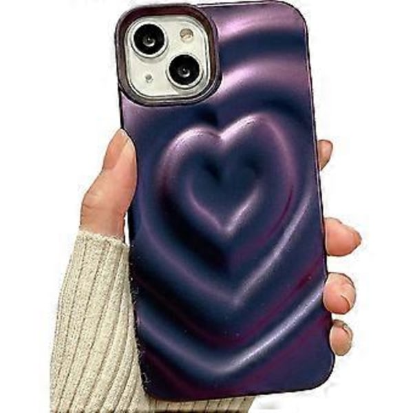 iPhone 14 Love-telefoncover, stilful sødt blødt silikone lilla 3D hjerteformet vandbølge glitrende stødsikkert kvinde pige telefoncover Cover til iPhone