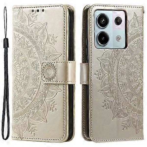 Til Xiaomi Redmi Note 13 Pro 5G/Poco X6 5G Etui Mandala Blomst Læder Wallet Cover (Guld)