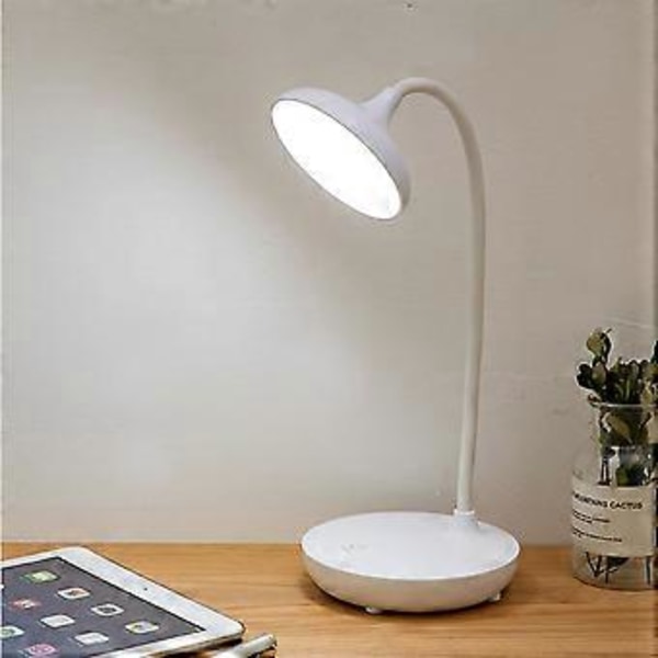 LED Skrivebordslampe Tre Niveauer Touch Dæmpning Øjenbeskyttelse USB Skrivebordslampe Bordlampe til Hjem Soveværelse Skole Hvid med Kabel