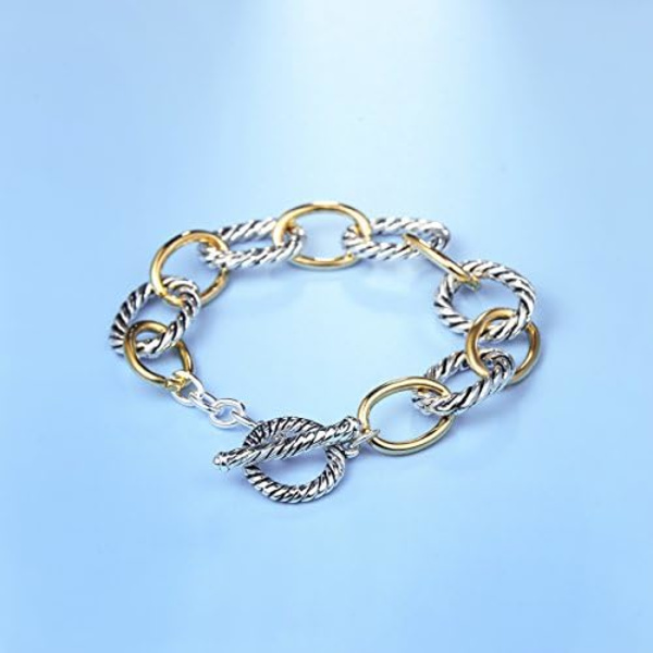 Luksus Fusion Twisted Cable Link Chain Armbånd til Kvinder Statement Smykker To Tone Guld Wire Link